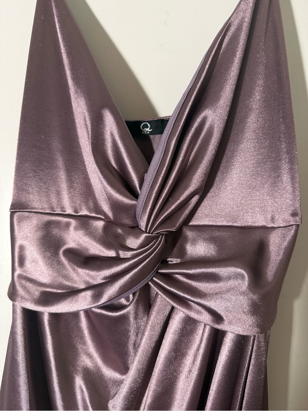 Metallic Plum Asymmetric Mini Dress with Twist Front - Picture 3 of 4